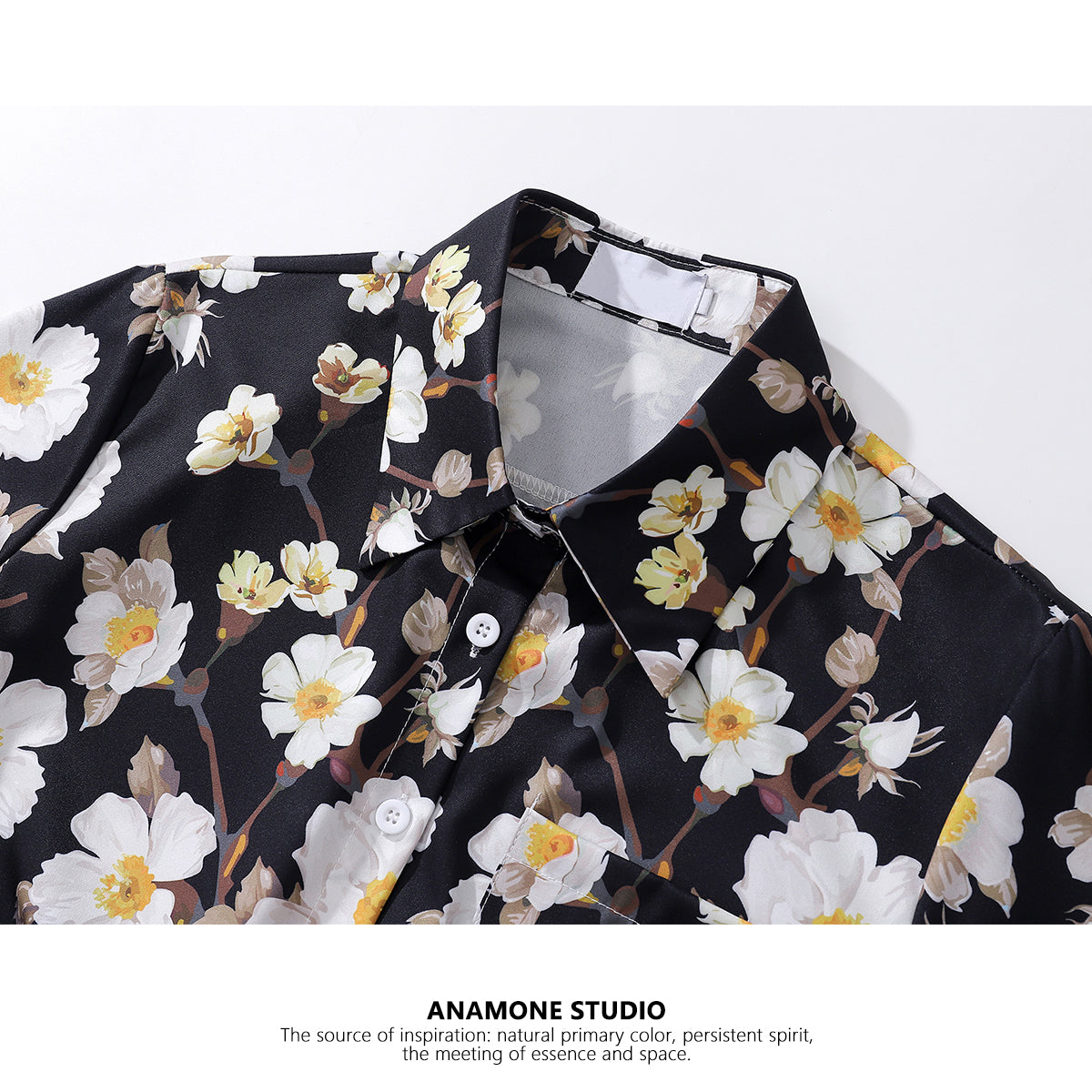 【ANAMONE STUDIOシリーズ】★花柄シャツ★ トップス 半袖シャツ S M L ショート丈 レディース ブラック 黒