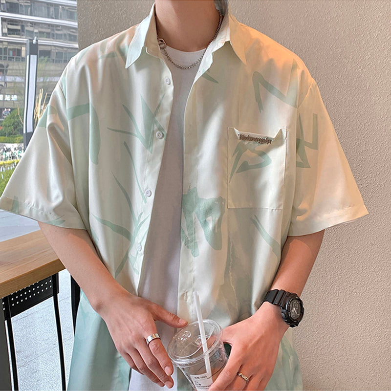 [V37 Series] ★Chinese-style tops★ 3 colors Shirts Short sleeves Unisex Men's Bamboo Gradient Unique