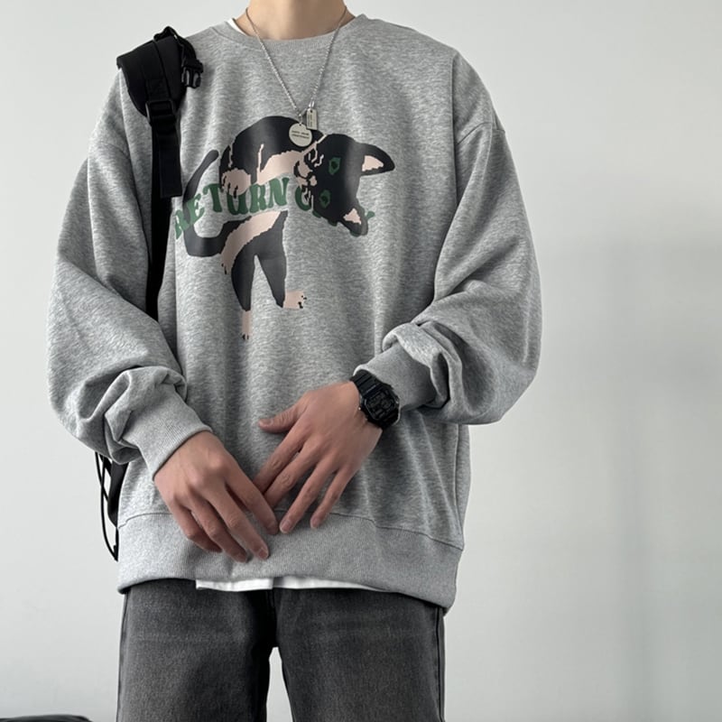 [V37 Series] ★Tops★ 3color Sweatshirt Unisex Men's Cat Cat Dog Cartoon Animal Pattern