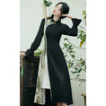 Load image into Gallery viewer, [Hanamori Series] ★China-style dress★ Improved cheongsam dress with switching design Black Black
