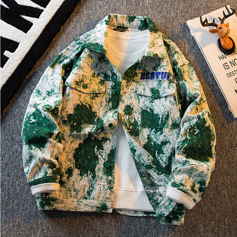 [HPCP Series] ★Jacket★ Outerwear Unisex Men's Oil Painting Style Green Green Tie-dye Alphabet