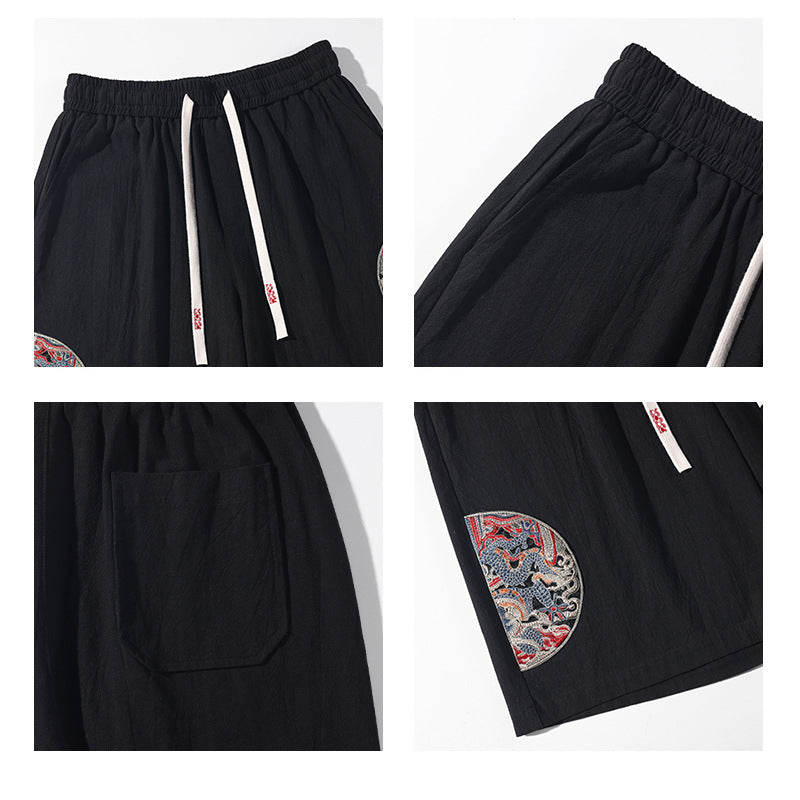 [BIGEMAN Series] ★Shorts★ Chinese style pants 2 colors Bottoms Short pants Embroidery Cotton linen Unisex Men's