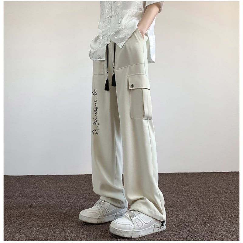 [V37 Series]★China style trousers★ 2color pants bottoms unisex men's large size letter pattern