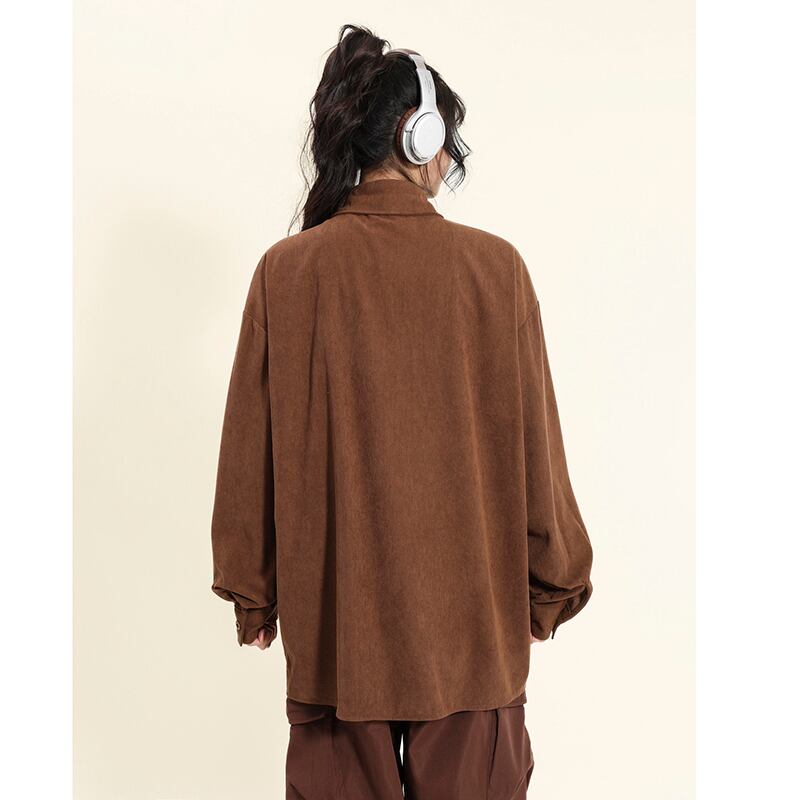 [YOYO Series]★Shirt★ 2color long sleeve shirt corduroy unisex men's cartoon apricot coffee color