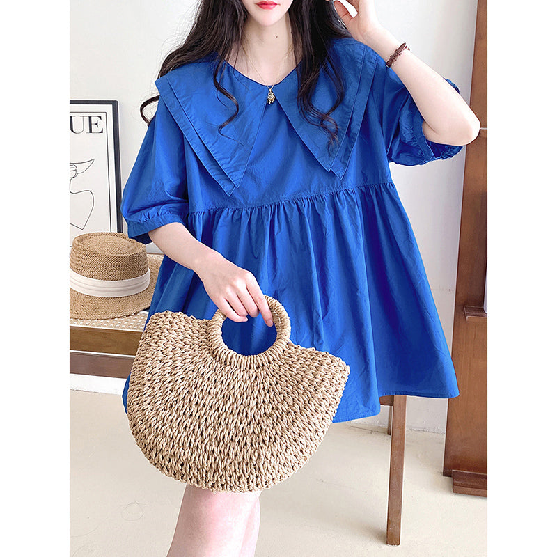 [XUELI Series] ★Tops★ T-shirt for women, improves your temperament, blue, cute collar, easy to match