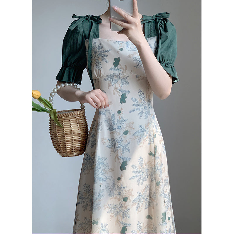 [LAWO Series] ★Chinese-style dress★ Switching, improves your temperament, floral print dress, slimming, S, M, L, XL