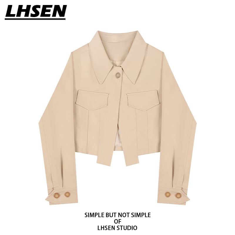 [LHSEN Series]★Outerwear★ Jacket Short Length Khaki Brown Casual Improves Temperament