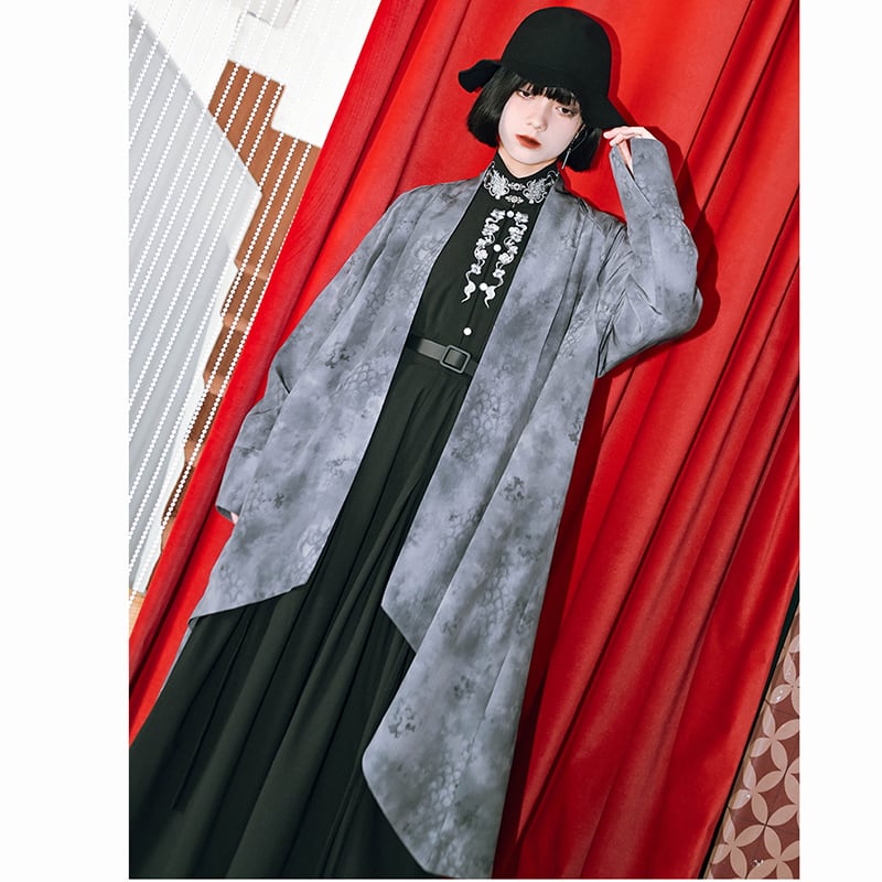 ✿New item! [Kokaisha---Dragon dyeing series] ★China style coat★ Long outerwear, happi coat, outerwear, tie-dye, gray