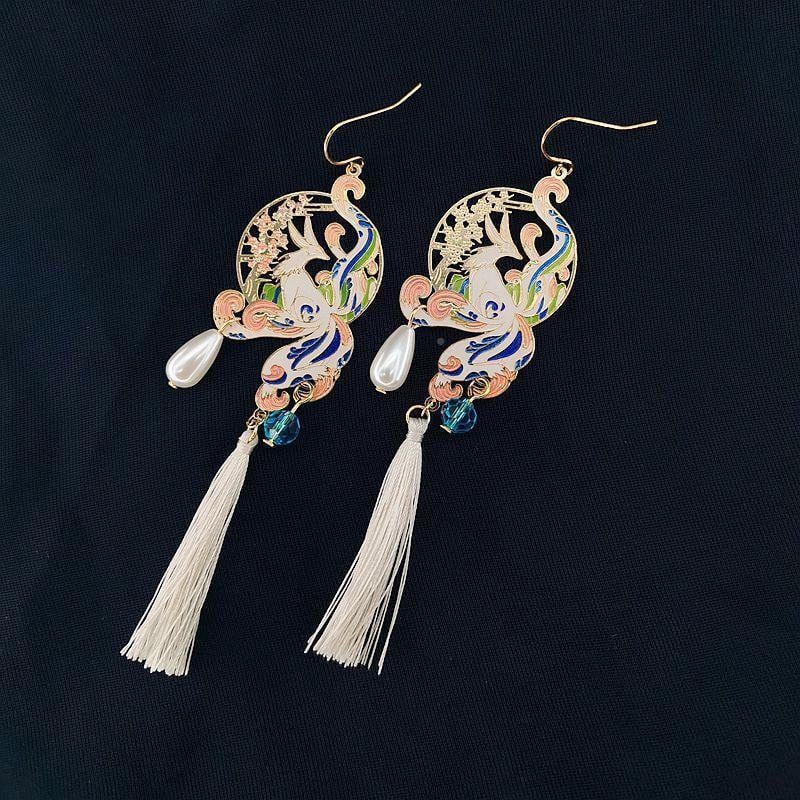 [21SHIPIN Series] ★Earrings★ Pair Earrings or Earrings Accessories Women's Retro Long Length Fox Fringe