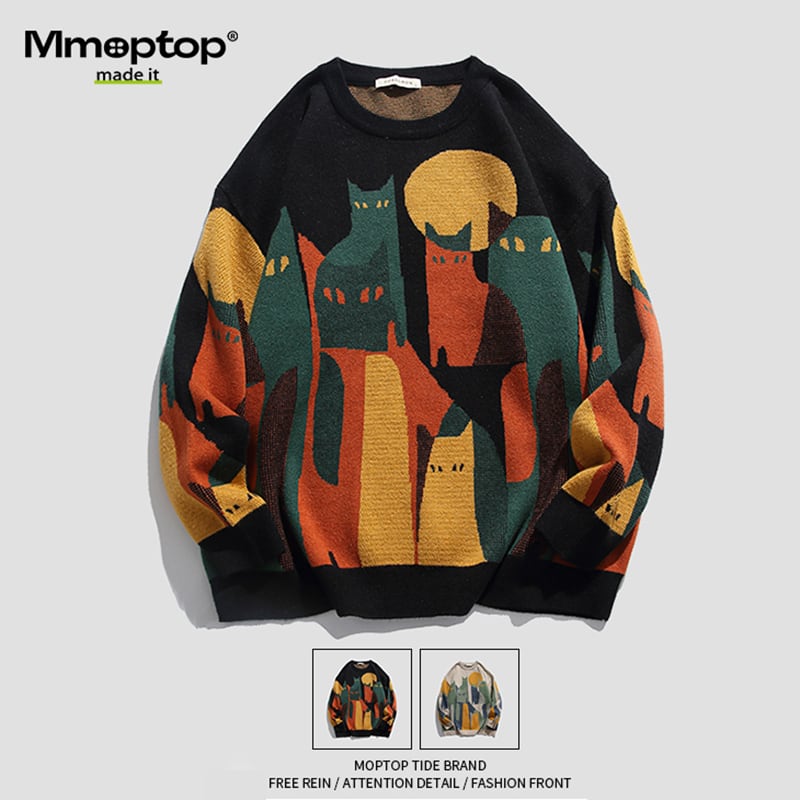 recommendation! ✿Very popular item! [Mmoptop Series]★Sweater★ 2color Knit Tops Cartoon Unisex Men's Cat Cat Cat