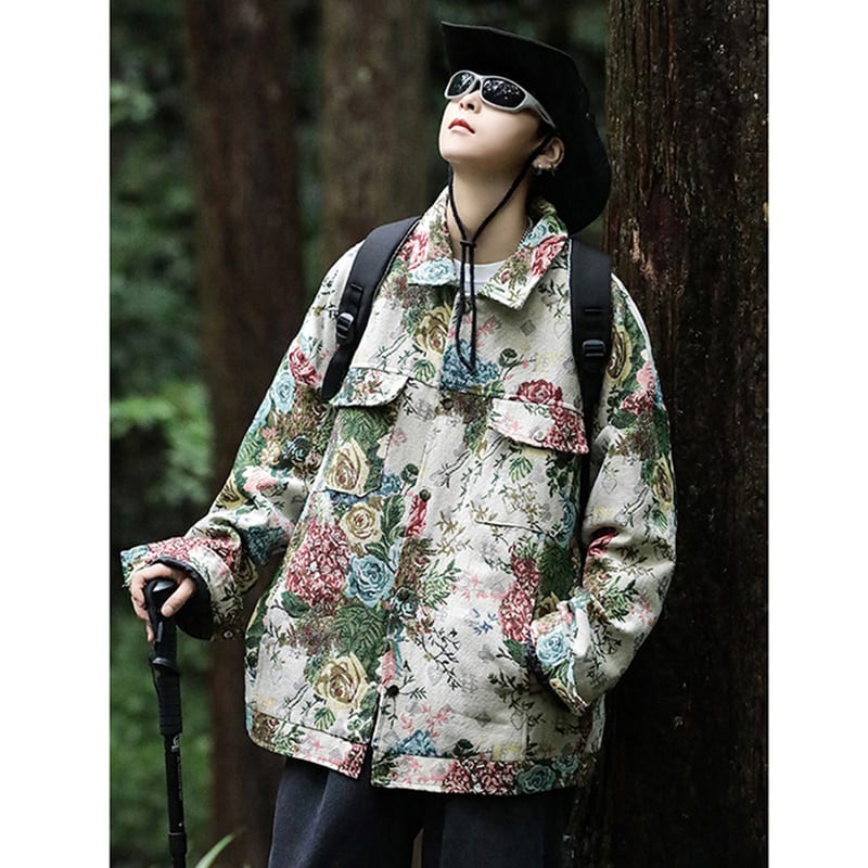 [OULANGSEN Series] ★Jacket★ Outerwear Unisex Men's Large Size Floral Pattern Retro Casual