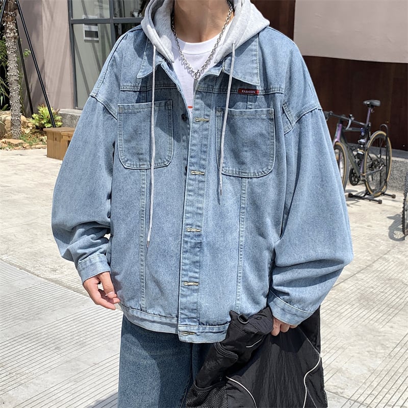 [V37 series]★Jacket★ 3color outerwear unisex men's denim jacket jeans butterfly print blue black