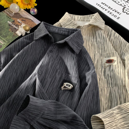 [Takashi Series]★Shirt★ 2color Tops Corduroy Unisex Men's Large Size Vertical Stripes Striped Pattern