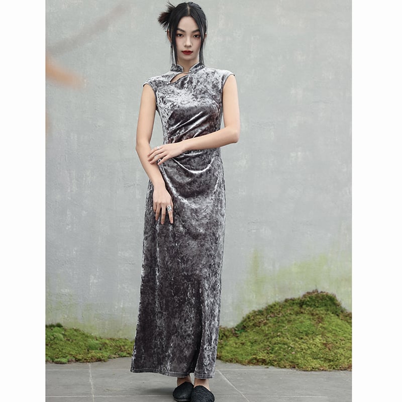 ✿New item! [Daiseiryusu series]★China style dress★Cheongsam dress velvet long length slimming wear