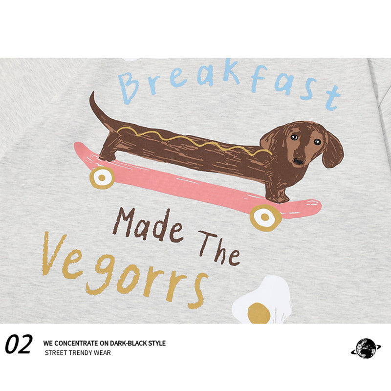 【逃離地球シリーズ】★Tシャツ★ 2color トップス 半袖Tシャツ 夏服 男女兼用 メンズ 犬 犬柄 ブラック ライトグレー