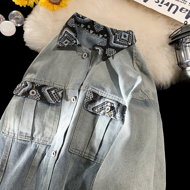 [CHAOMEICHEN Series] ★Jacket★ Denim jacket outerwear unisex men's jeans switching ethnic style