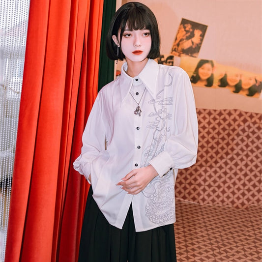 ✿New item! [Kokaisha --- Cloudflies Series] ★China style shirt★ Tops, long sleeve shirt, original, dragon pattern, dragon crest, easy to match