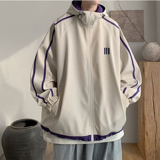 [PPG Series]★Jacket★ 2color outerwear with hood, unisex, men's color scheme, vertical stripes, striped pattern, casual