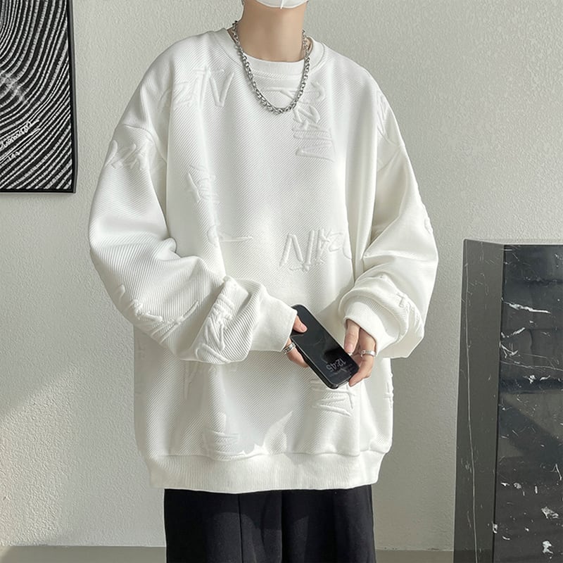 [HUICHUN Series] ★Tops★ 3color Sweatshirt, Long Sleeve, Unisex, Men's, Large Size, Alphabet, Simple