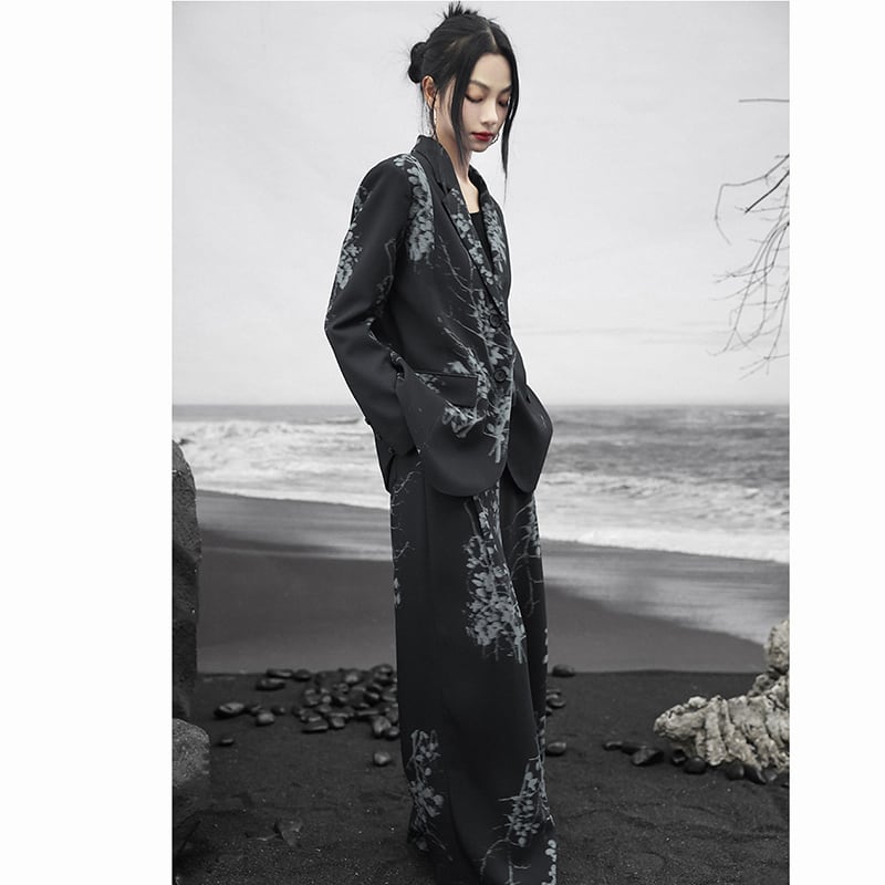 ✿New item! [Big Blue Dragon Series] ★China style outerwear★ Blazer print fashion black black