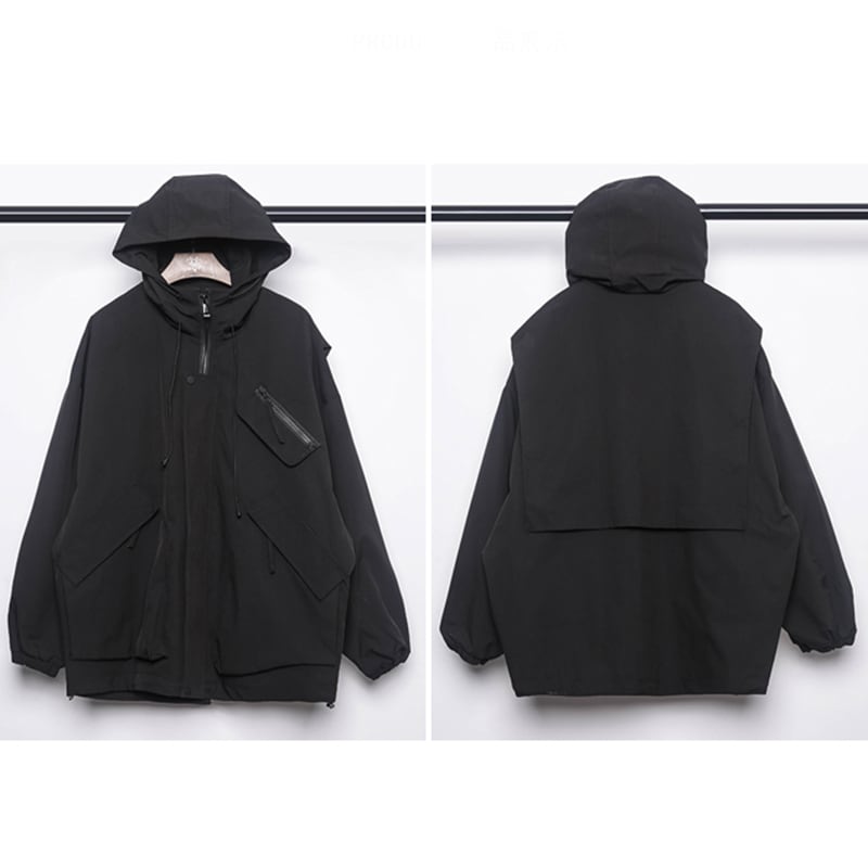 [WL Series] ★Jacket★ Outerwear with hood, unisex, men's black, easy to match with design.