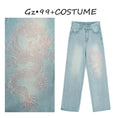 Load image into Gallery viewer, [GZ・99 Series]★China style pants★ 2color bottoms denim pants dragon pattern dragon pattern blue blue
