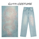 [GZ・99 Series]★China style pants★ 2color bottoms denim pants dragon pattern dragon pattern blue blue