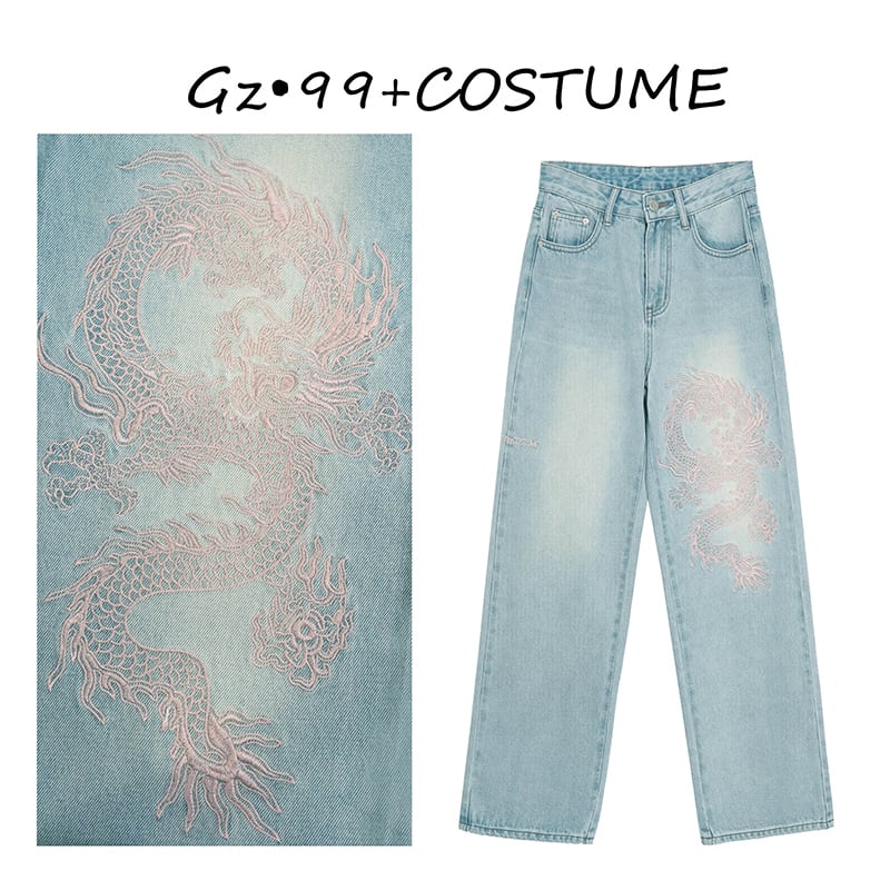 [GZ・99 Series]★China style pants★ 2color bottoms denim pants dragon pattern dragon pattern blue blue