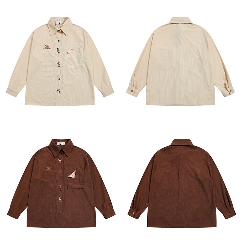 [YOYO Series]★Shirt★ 2color long sleeve shirt corduroy unisex men's cartoon apricot coffee color