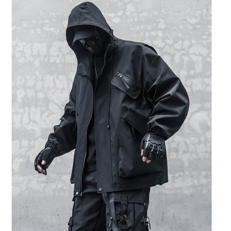 [WL Series] ★Jacket★ Outerwear with hood, unisex, men's black, easy to match with design.