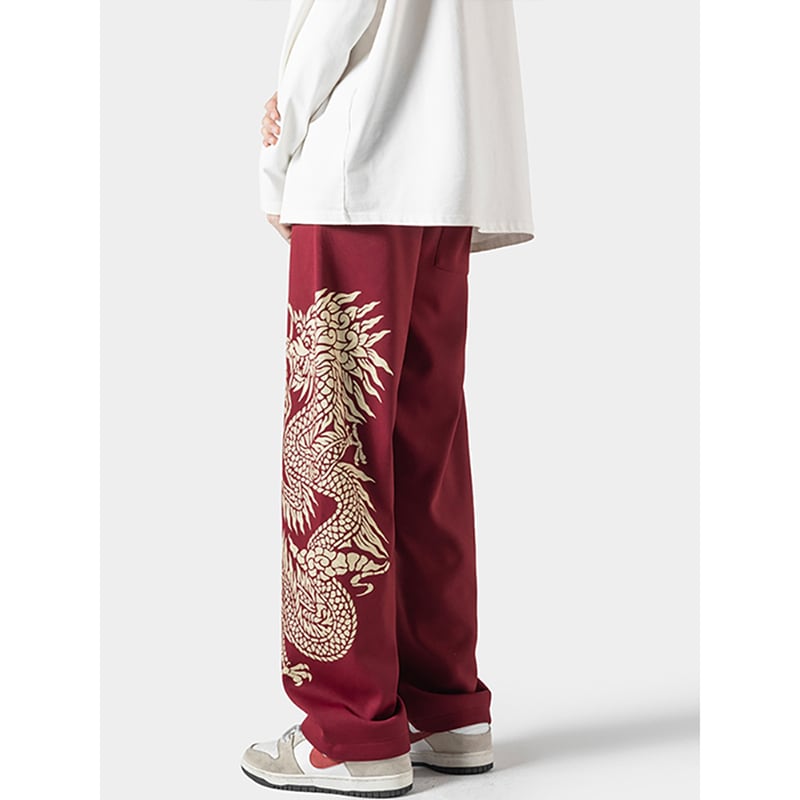 ✿New item! [BIGEMAN Series]★China style pants★ 2color casual pants bottoms unisex men's large size dragon pattern dragon pattern black white