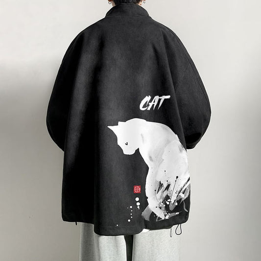 [WUSHE Series]★China style outerwear★ 4color Regular type or brushed lining type Jacket Cat Cat Cat Ink pattern Unisex Men's Large size