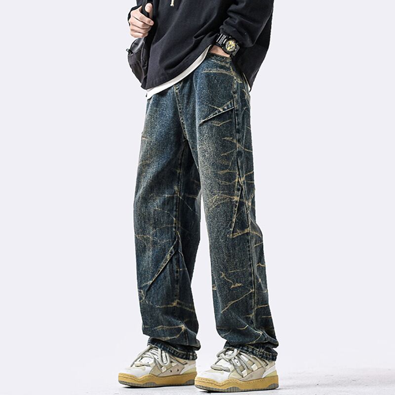 [DUFENG Series]★Denim Pants★ 2color Pants Bottoms Unisex Men's Black Blue Stylish