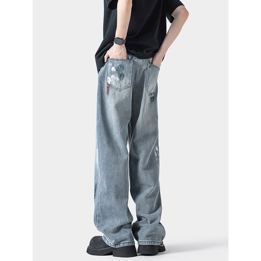 [BIGEMAN Series] ★Denim pants★ Trousers Bottoms Unisex Men's Distressed Stylish Blue