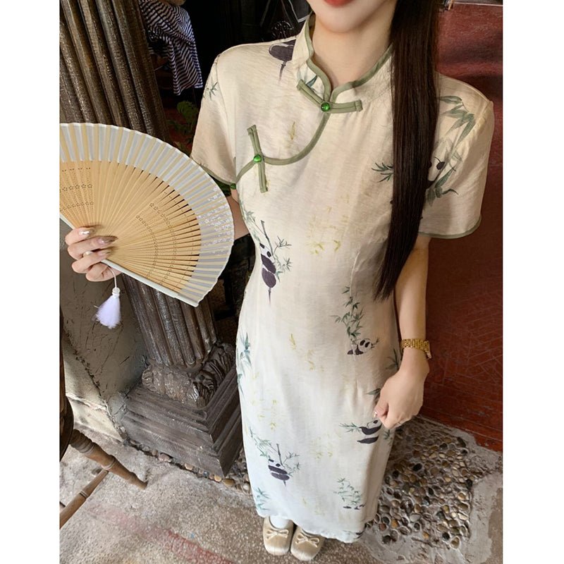 [Kumikumi Series] ★Chinese Dress★ Chinese-style dress, panda print, Chinese clothing, cute, date