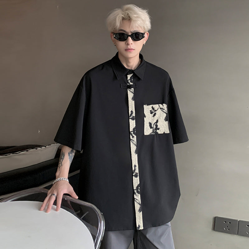 [XGY series] ★Chinese style tops★ 2 colors Shirts Short sleeve shirts Unisex Men's Large sizes Switching