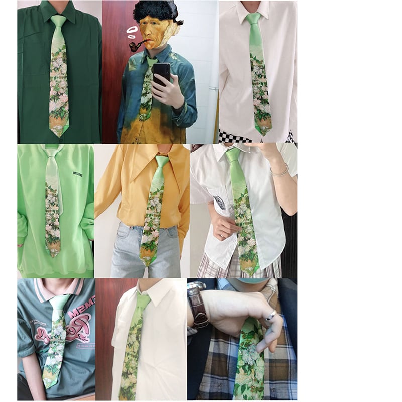 [Daiki Series]★Tie★ Accessory Decoration Oil Painting Style Men's Birthday Present Green Green Cute