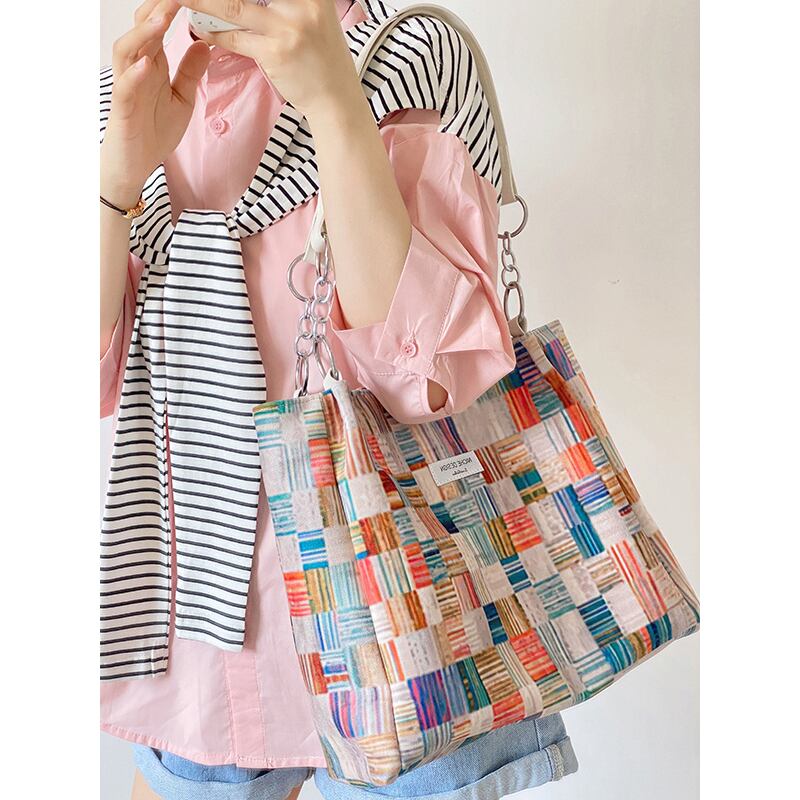 [JaneBeauty Series]★Bag★ Shoulder Large Capacity Graffiti Print Commuting Office Lady Date School Plaid Pattern Graffiti Color