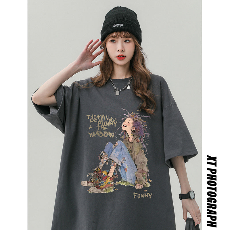 【藤伊曼シリーズ】★Tシャツ★ 5color トップス 半袖 男女兼用 メンズ コットン 可愛い カジュアル