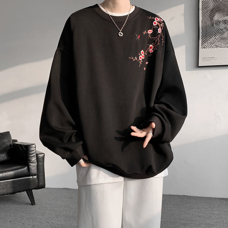 [CHAOMEICHEN Series]★China style tops★ 4color embroidered sweatshirt unisex men's large size black red gray