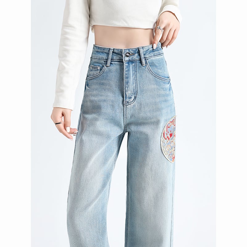 [KUDOU Series]★China style trousers★ 2color embroidery bottoms denim pants ladies fashion jeans