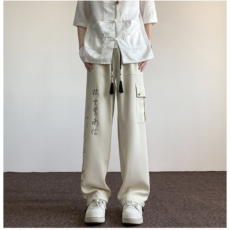 [V37 Series]★China style trousers★ 2color pants bottoms unisex men's large size letter pattern