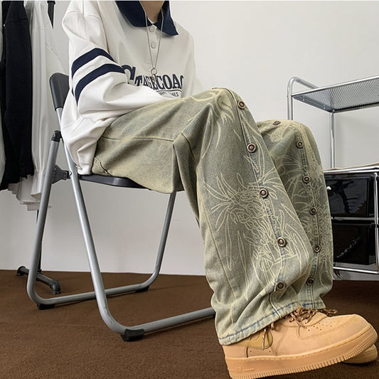 [NANSHI Series]★Denim Pants★ Trousers Bottoms Unisex Men's Retro Print Unique