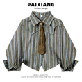 Load image into Gallery viewer, [PAIXIANG Series]★Shirt★ Long sleeve shirt with tie, tops, short length, cute, color scheme, vertical stripes, striped pattern
