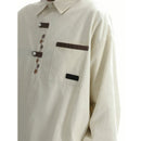 [SAMEUOO Series]★Shirt★ 2color Embroidery Long Sleeve Shirt Tops Unisex Men's Apricot Black