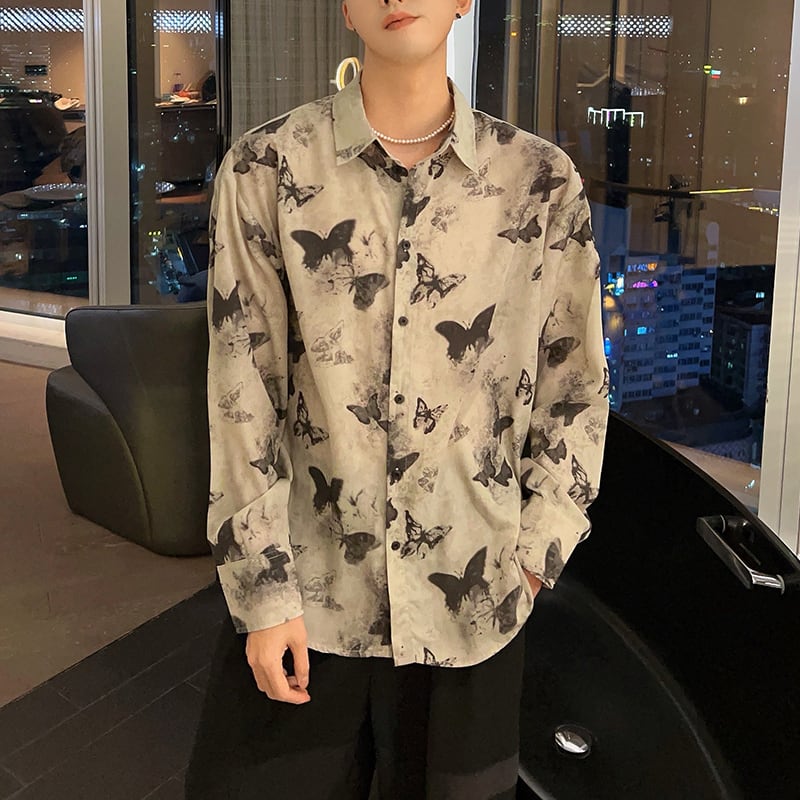 [Chen Dafu Series]★China Style Shirt★ 2color Tops Long Sleeve Shirt Unisex Men's Butterfly Print