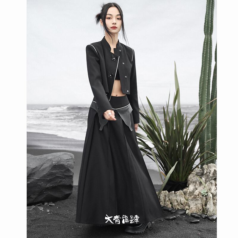 ✿New item! [Daiseiryusu series]★China style skirt★Bottoms Black Black casual slimming design