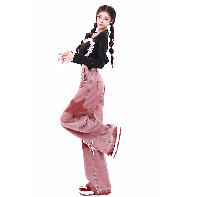 [MJWSL Series]★Denim Pants★Bottoms Trousers Gaucho Pants Women's Stylish Star Pattern