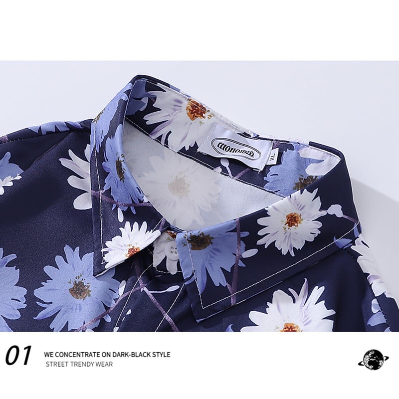 [MOISHE TIDE Series]★Shirt★ Tops, Long Sleeve Shirt, Unisex, Men's, Floral Pattern Shirt, Thin, Retro