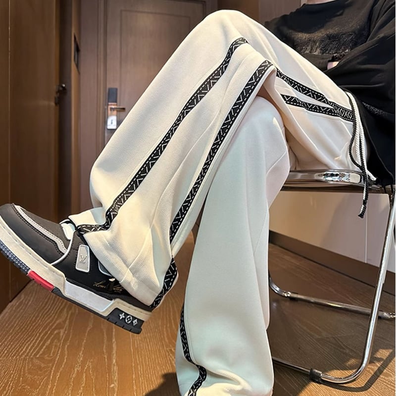 ✿New item! [BIGEMAN Series]★Casual Pants★ 3color Pants Bottoms Unisex Men's Large Size Vertical Stripes Striped Pattern Black Beige Red